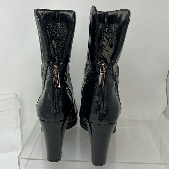 Aquatalia Sz 9 Black Patent Leather Mid Calf Back Zip Heel Boot - Picture 6 of 13